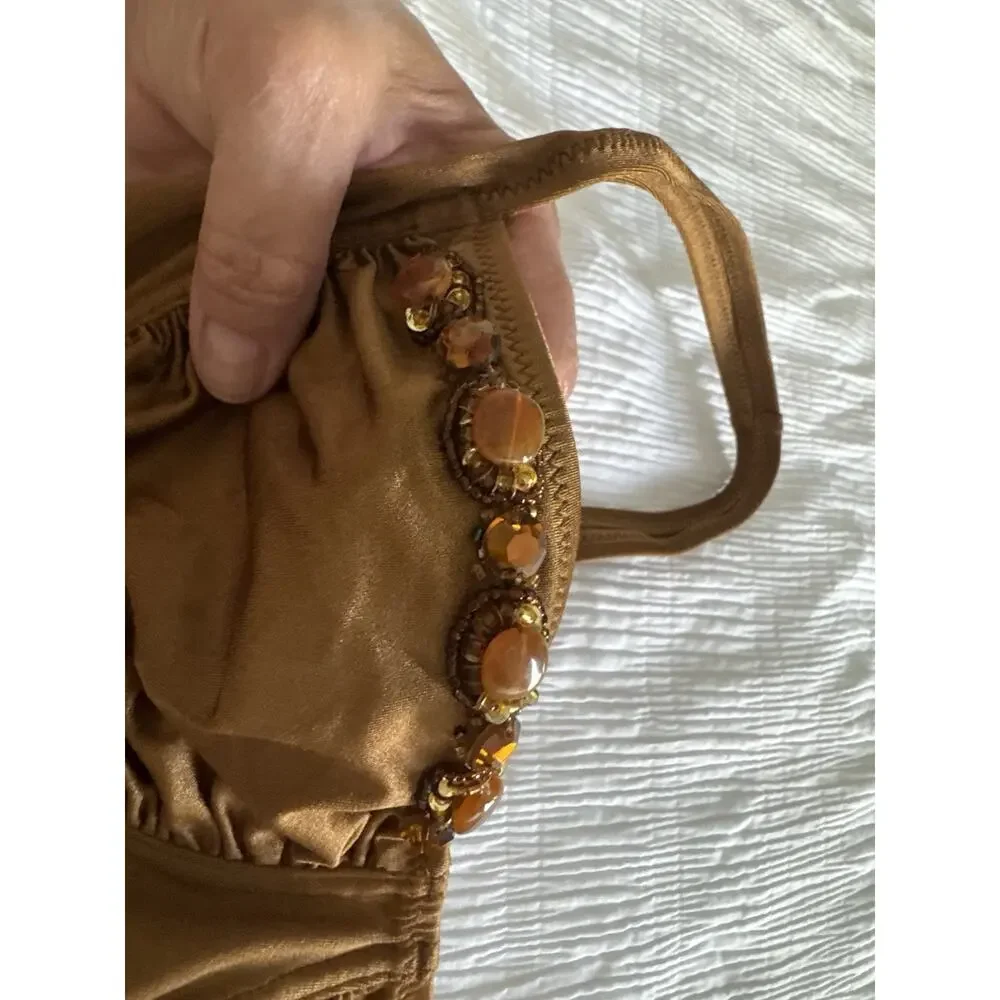 DKNY Brown Bikini Embellished Full Coverage Old Money Resort Beach Pool Size 10 - Picture 7 of 8